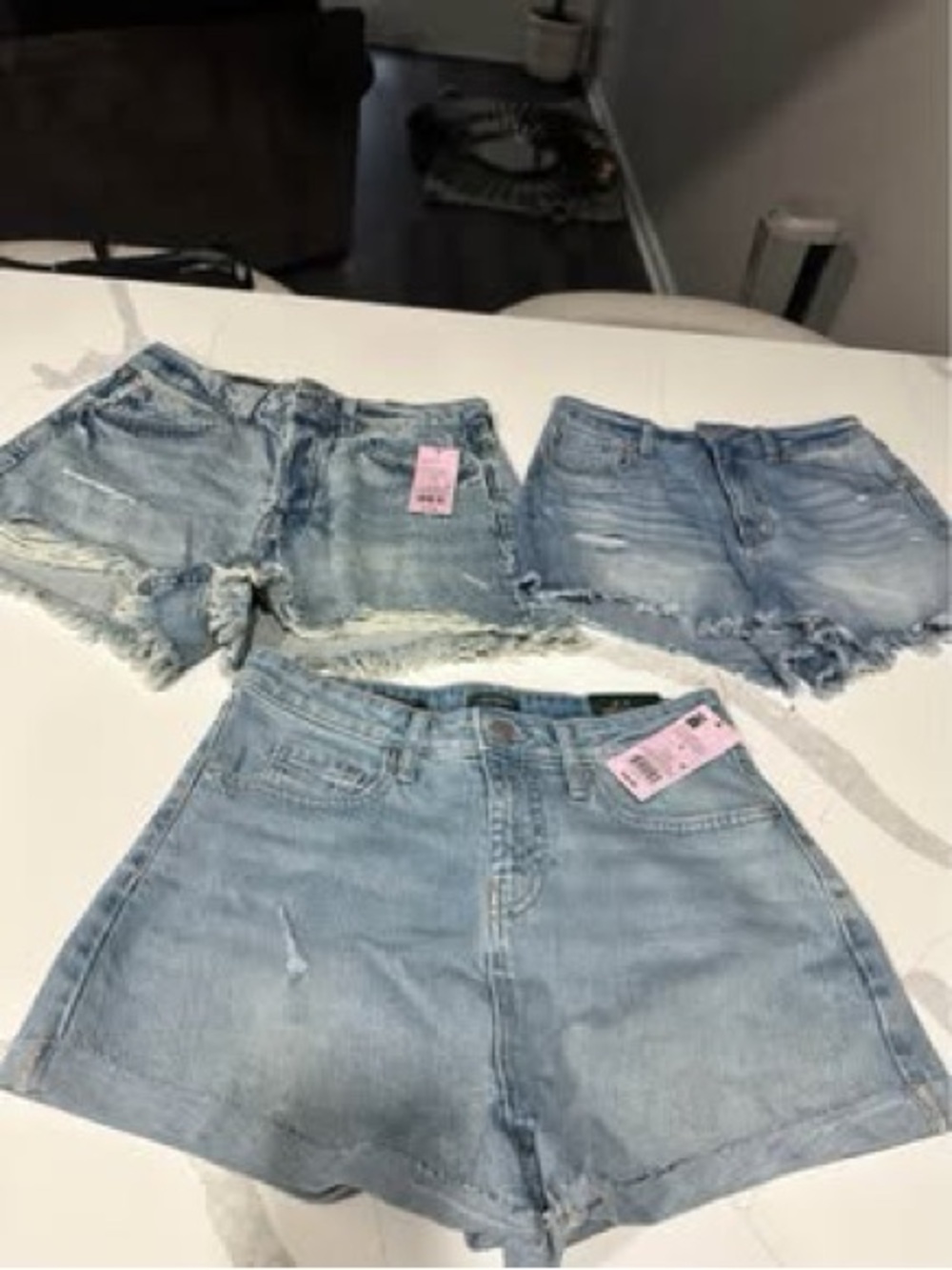 Light Wash Denim Cutoff Shorts Trio